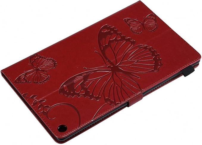 Case for Fire HD 10 Tablet Techcircle Butterfly Embossed Slim Folding Stand Cover with Credit Card/Cash Holder Case for Amazon Fire HD 10.1 5th/7th/9th Generation-2015/2017/2019 Release Burgundy