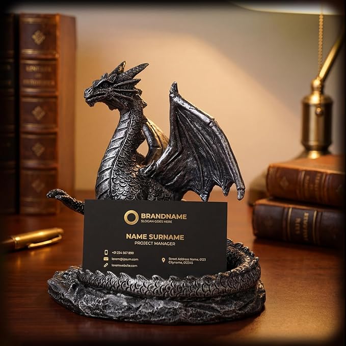 Gothic Dragon Cell Phone Holder Resin Gothic Standing Guardian Dragon Cell Phone Stand with Outstretched Arm for Medieval Decoration Desk Accessories Office 5.78 x 4.25 x 6 Inch