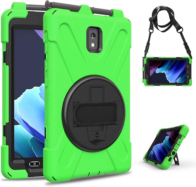 Case for Samsung Galaxy Tab Active 3 8 T570 T575 T577 Heavy Duty Shockproof Rugged 3 Layer Kids Durable Case with 360 Swivel Kickstand Shoulder Strap &amp Hand Strap
