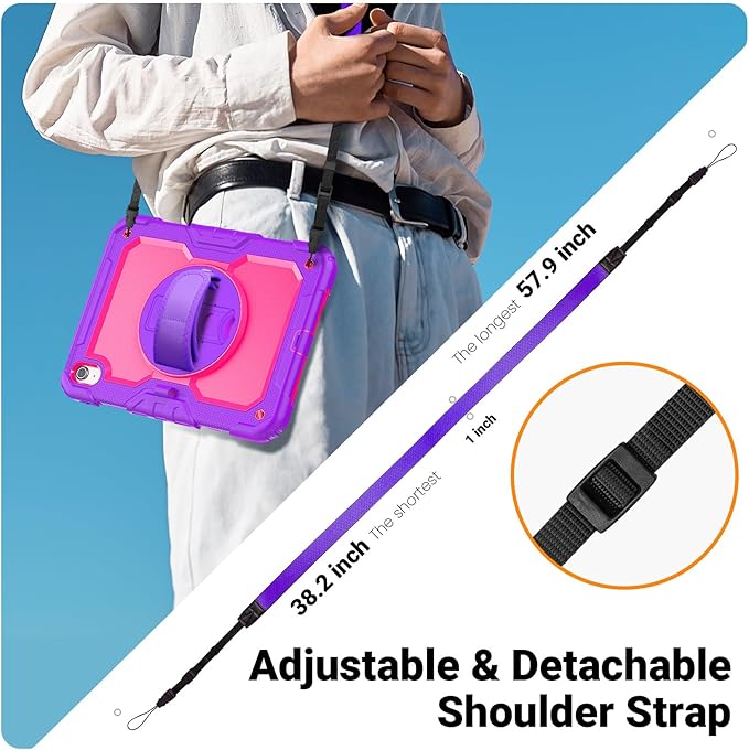 Kids Case for iPad (A16) 11th/10th Generation 11''/10.9'' 2025/2022: Shockproof Protective Case with Hand/Shoulder Strap Pencil Holder Rotate Stand Screen Protector