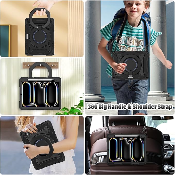 ROISKIN for iPad Pro 11 inch Case (M5/M4 (2025/2024)) Pro 11'' 6th/5th Gen -with HD Screen Protector 360 Kickstand/Handle Shoulder Strap Pen Holder Heavy Duty Military Grade - Kids Friendly