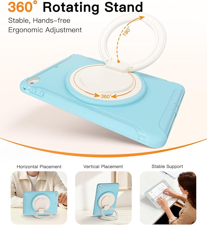 BATYUE Shockproof Case for iPad mini 4/5 (2015/2019) - 360° Multi-Angle Stand (Portrait &amp Landscape) &amp Grip Pencil Holder (Elastic Loop) Multi-Scene for All Ages Frozen Blue