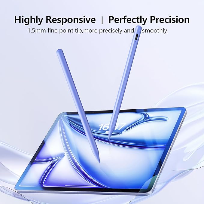 Stylus Pen for iPad 6th-11th Generation-2X Fast Charge Active Pencil Compatible with 2018-2026 Apple iPad Pro 11/12.9/M4 iPad Air 3/4/5/M2/M3/M4iPad mini 5/6/7 Gen-Purple