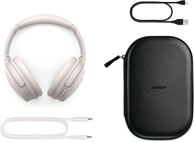 Bose QuietComfort 45 Noise Canceling Bluetooth Headphones (White Smoke) (Renewed)