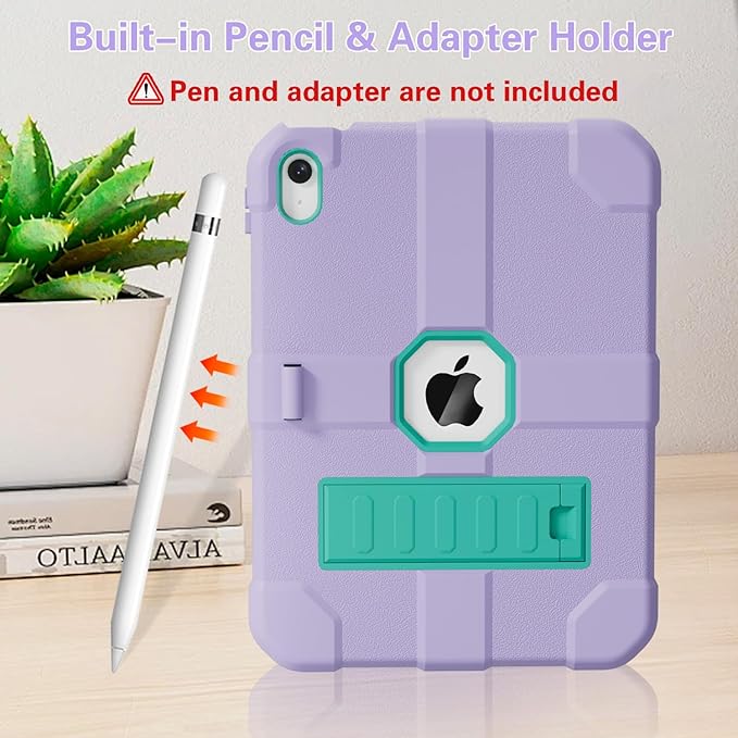 Case for iPad (A16) 11th Generation 11 Inch 2025 / iPad 10th Generation 10.9 Inch 2022 Rugged Heavy Duty Protective Cover [Built-in Pencil Holder ] for iPad 11/10 Gen (Lightpurple)