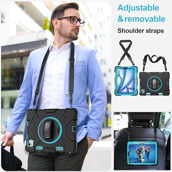 Case for iPad Air 11 M4 2026/ M3 2025/ M2 2024: Silicone Cover for iPad Air 5th &amp 4th Generation 10.9 Inch (2020/2022) with Screen Protector- Stand- Handle- Shoulder Strap- Pencil Holder