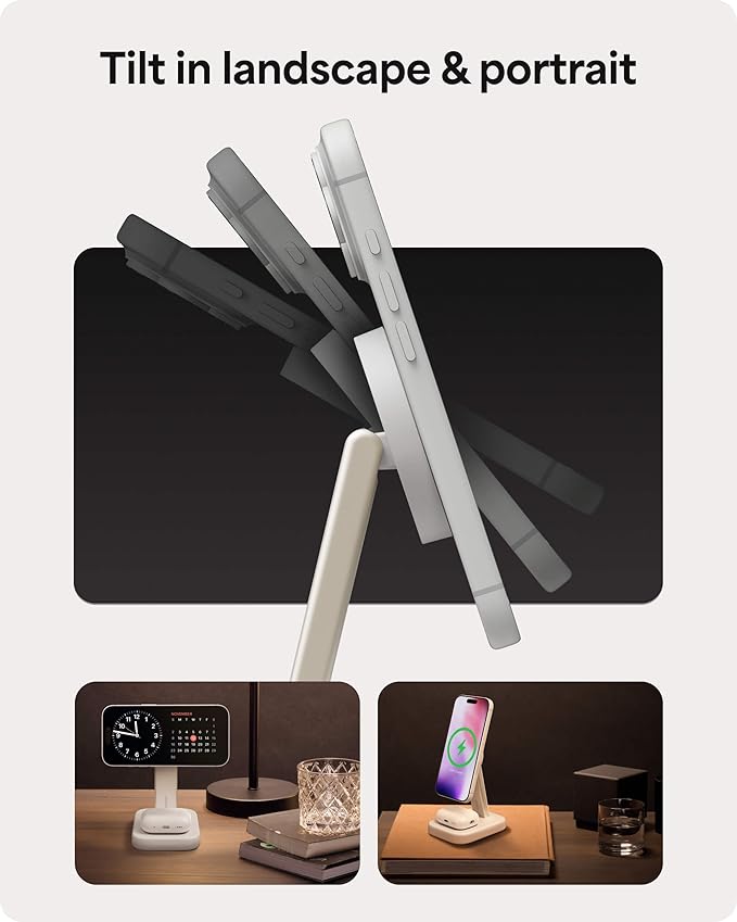 Mophie 2-in-1 Wireless Charging Stand - Qi2-Certified MagSafe Charger for iPhone &amp AirPods – Fast Charging Station with Adjustable Phone Stand &amp Cable Management – Up to 15W Power