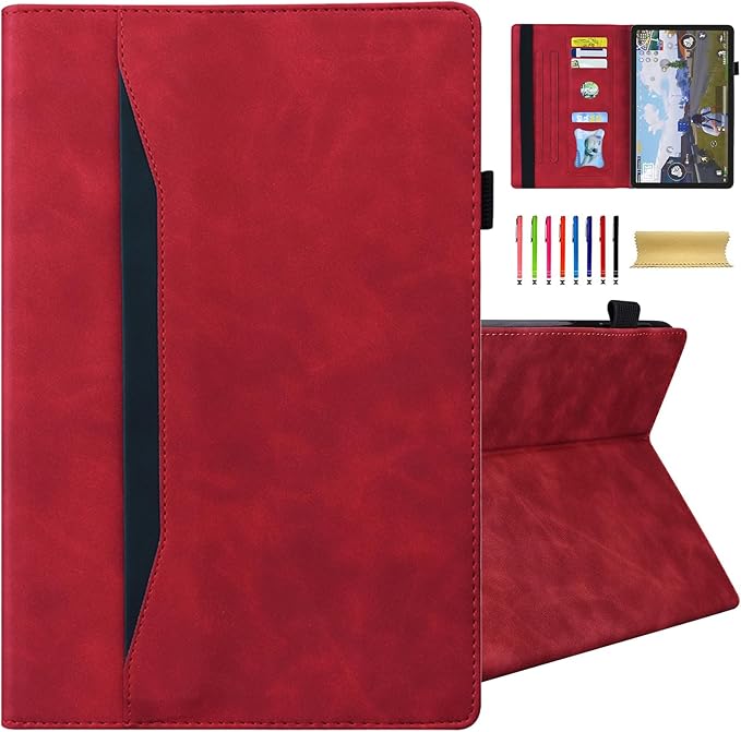 Dteck Folio Case for All-New Amazon Fire HD 10 and 10 Plus Tablet (13th/11th Generation 2023/2021 Release)Premium PU Leather Slim Flip Stand Magnetic Pocket Wallet Cover with Pencil Holder Red
