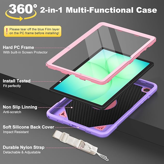 for Samsung Galaxy Tab A11 Plus/A9 Plus case with Screen Protector/ 360° Rotating Stand/Shoulder Strap Cover for Galaxy Tab A11+ Plus/A9+ Plus 11 inch 2025/2023 Released