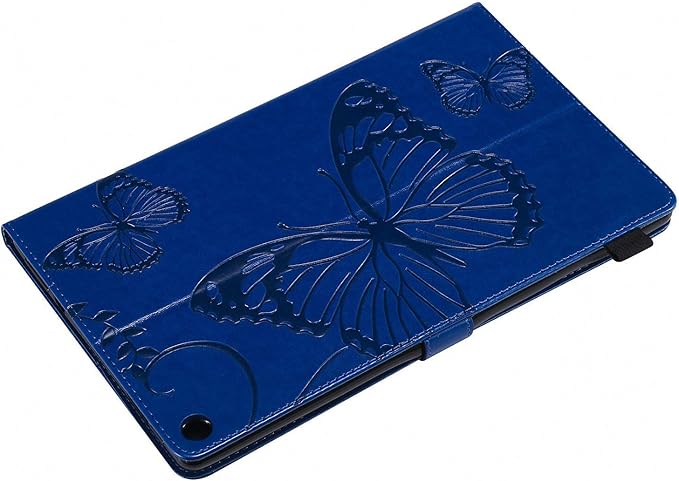 Wallet Case for Fire HD 10 (9th/7th/5th Generation 2019/2017/2015) Techcircle Butterflies Embossed Stand Folding Cover with Card/Cash Holder for Amazon Fire HD 10.1 Tablet Auto Sleep/Wake Navy