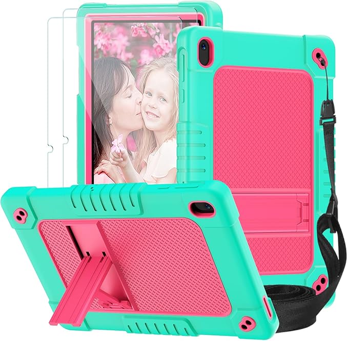 for Onn 10.1 inch Tablet Case 2024for Onn 10.1 Tablet Case Gen 4 Shockproof Rugged Kids Cover with Screen Protector Shoulder Strap for Walmart 10.1 (2024 Model:100135925)(GreenPink+2Pcs)