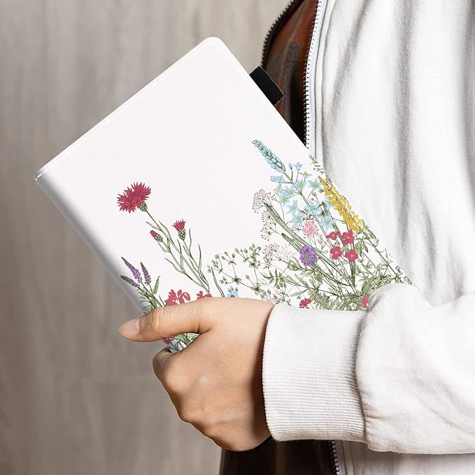 Case for Amazon Kindle Fire 7 Tablet (7 Display 9th/7th Generation 2019/2017 Release) - PU Leather Folio Case with Smart Auto Wake/Sleep Colorful Floral Green Leaf