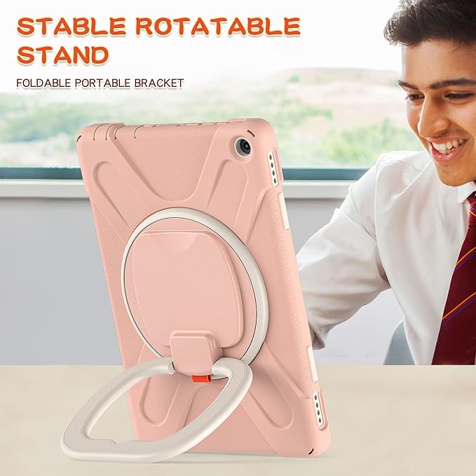 All-New Fire HD 10 &amp Fire HD 10 Kids Pro Tablet Case (13th Gen 2023 Release)Heavy Sturdy Shockproof Kids CaseRotating Stand/Carrying Strap (Pink)