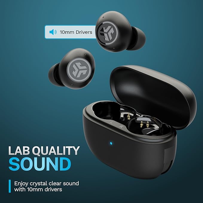 JLab Go Pop ANC True Wireless Earbuds &amp Charging Case Black Active Noise Cancelling 10mm Drivers Dual Connect Customize Your Sound with App Be Aware Mode Compact Fit MEMS Microphone