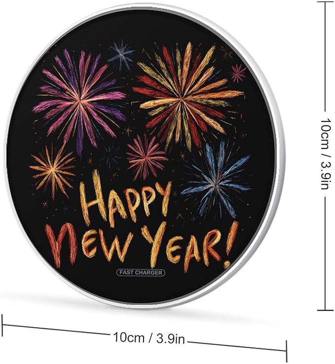 Happy New Year Fireworks Fast Portable Charger 10W Funny Graphic Phone Charging Pad with USB Cable