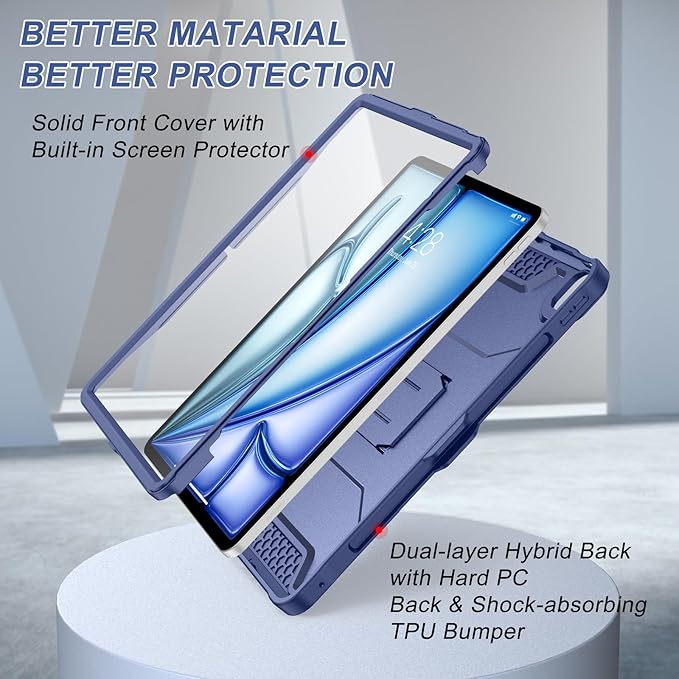 Soke Case for iPad Air 13-Inch M4 2026 M3 2025 &amp M2 2024with Built-in Screen Protector and Kickstand Rugged Full-Body Heavy Duty Protective Cover for Apple iPad Air 13 - Navy Blue