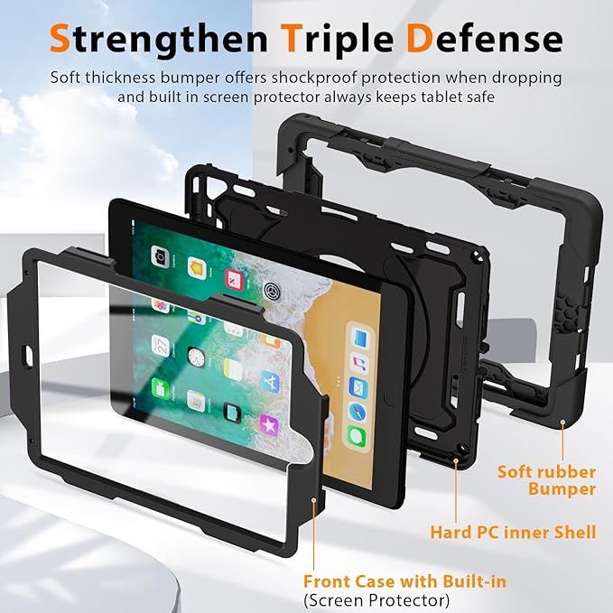 ROISKIN iPad 6th 5th Generation Case 9.7 Inch Pro 9.7 Air 2 with 360 Kickstand Hand Strap [Screen Protector 15ft Drop Protection]Heavy Duty Air 2 /Pro 9.7 / iPad 6th 5th Gen Case for Kids Women Men