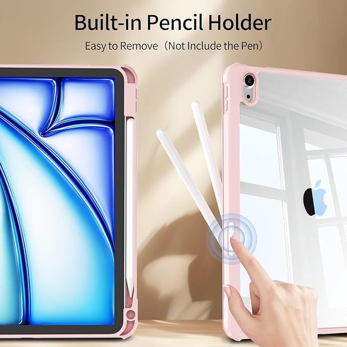 KENKE Smart Case for iPad (A16) 11th Generation 11 Inch 2025/10th Gen 10.9 Inch 2022 with Pencil Holder Trifold PU Stand Clear Hard PC Back &amp TPU Shockproof Frame Cover Auto Wake/Sleep Pink