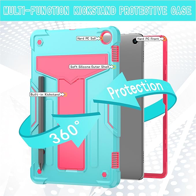 Case for Amazon Fire Max 11 (13th Generation 2023 Released) - Heavy Duty Hybrid Protective Case Cover with Kickstand + 1 Screen Protector and 1 Random Stylus (Teal/Pink)