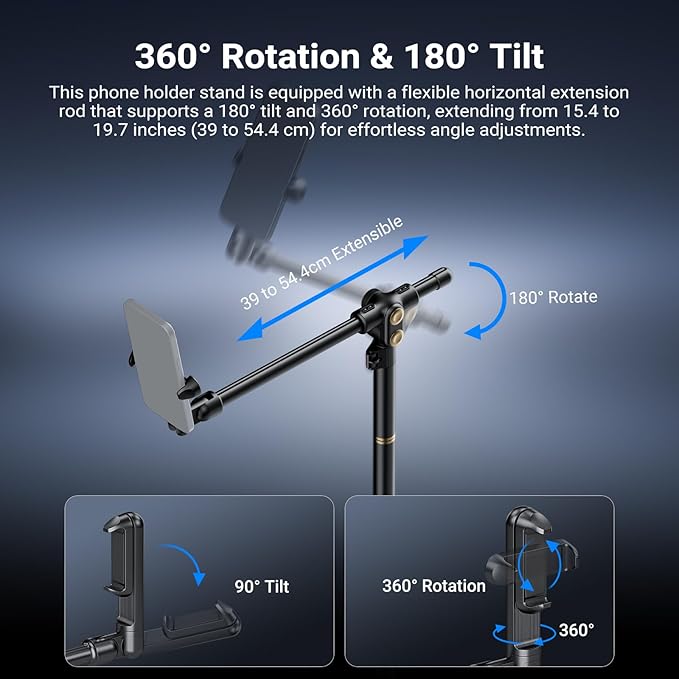 NEEWER Basics Overhead Phone Mount Holder Stand Metal Desk Tripod Camera Rig Compatible with iPhone Android Samsung for Cooking Makeup Drawing Vlogging Live Streaming Filming Video Recording ST013
