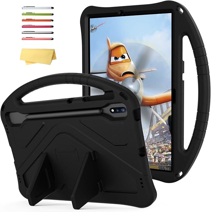 Kids Case for Galaxy Tab S9 Plus/Tab S9 FE Plus 2023/Tab S7 FE 5G 2021/Tab S8 Plus 2022/Tab S7 Plus 2020 12.4 inch with S Pen Holder/Handle Stand Cover for Tab S9 FE+/S7 FE/S9+/S8+/S7+ Black