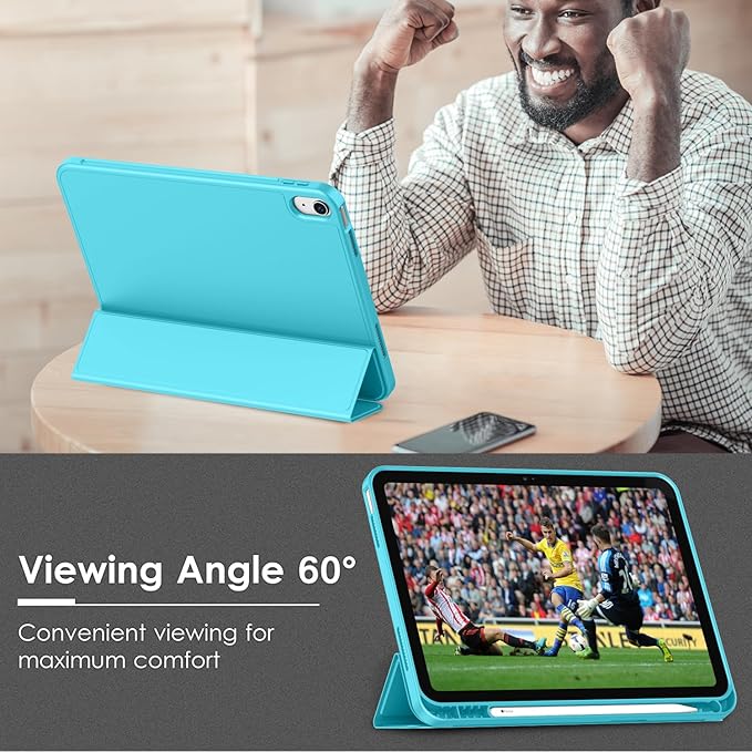 Case for iPad (A16) 11 Inch 2025/iPad 10th Generation 10.9 Inch 2022 Slim Trifold Stand Protective Cover with Pencil Holder and Soft TPU BackSupport Auto Sleep/Wake (Cyan)