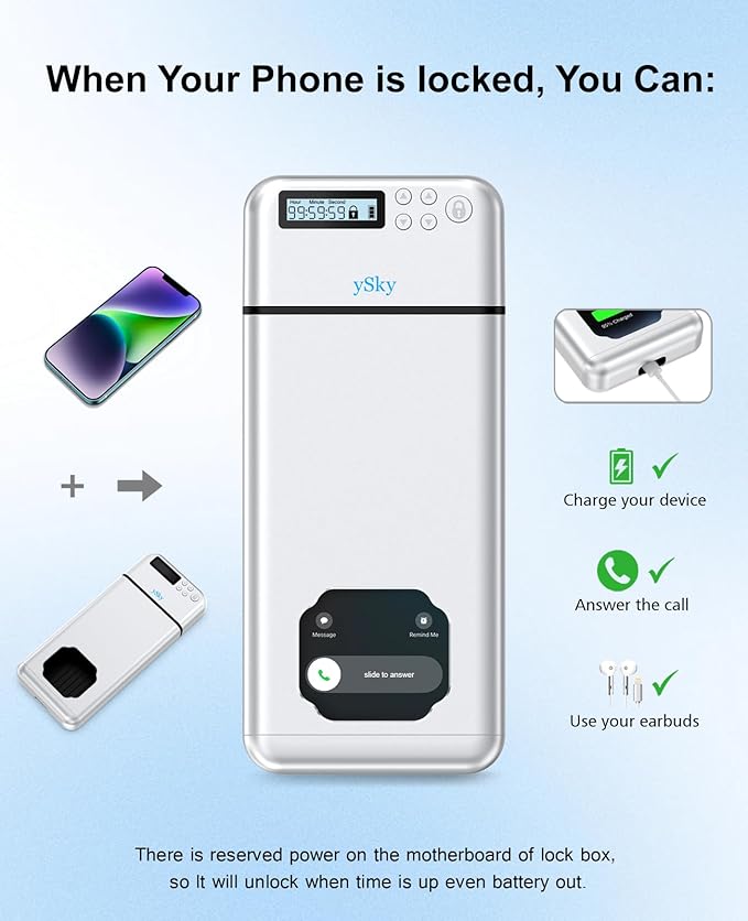 ySky Metal Phone Lock Box with TimerPortable Timed Phone Lock Box for iPhone and Android Phones Self-Control Timer Phone Locker to Help KidsStudents Adults Focus Back Phone Jail Box