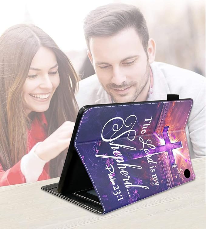 Case for Amazon Fire HD 10/HD 10 Plus Tablet 10.1 (13th/11th Generation 2023/2021 Release) Slim PU Leather Cover with Card Slot &amp Auto Wake/Sleep Cross Quote Bible Verse Psalm 23:1