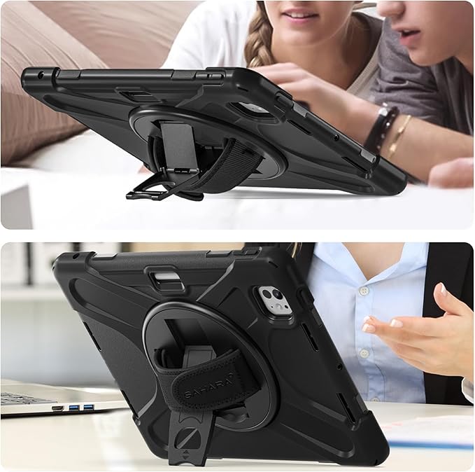 Sahara for iPad Pro 11-inch (M5 2025 / M4 2024) Case - Heavy-Duty Protective Cover with Screen Protector Kickstand Rotating Hand Strap &amp Shoulder Strap Raider-X Series