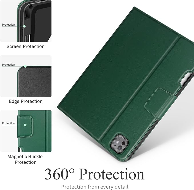 auaua Case for iPad Pro 13 Inch (M5/M4) 2025/2024 with Pencil Holder and Pocket Multiple Viewing Angles Magnetic Closure Auto Sleep/Wake (Green)