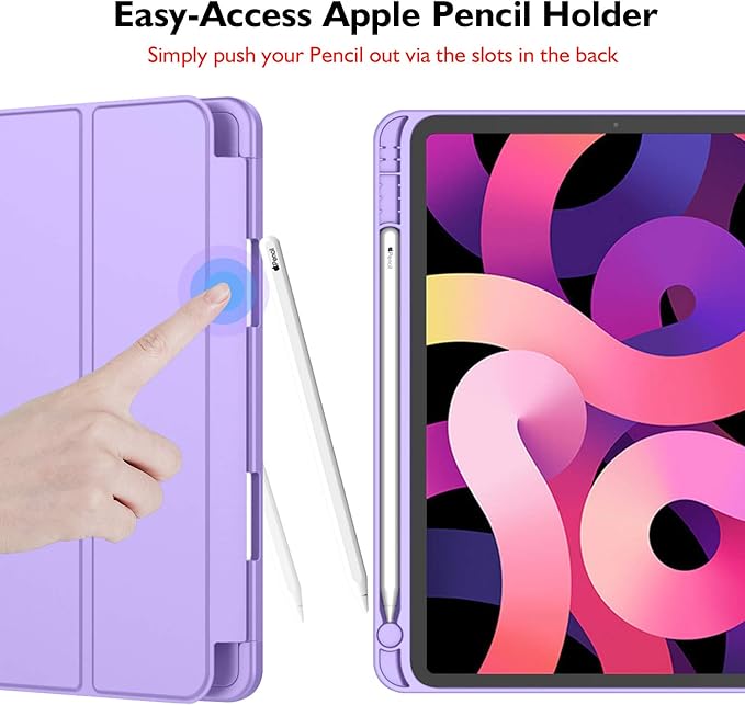 iMieet iPad Air 11 Inch Case M4/M3/M2(2026/2025/2024) iPad Air 5th/4th Generation Case 2022/2020 10.9 Inch with Pencil HolderTrifold Stand Smart Case with Soft TPU Back(Clove Purple)