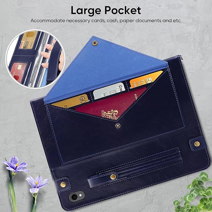 Tablet Carrying Shoulder Bag Case for Samsung Galaxy Tab S11 Inch 2025 SM-X730 X736B PU Leather Hand Strap Crossbody Shoulder Strap Cards Holder Pocket S Pen Holder Stand CaseBlue