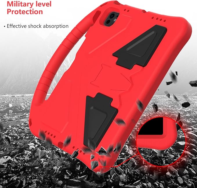 Kids Case for iPad Pro 11-inch (M5) 2025/(M4) 2024 Air 11 2026 M4/M3/M2 Case with Pencil Holder Techcircle Lightweight Shockproof EVA Foam Handle Stand Anti-Slip Grip Rugged Cover Red