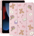 Cute Kawaii Bear Bow for iPad mini 7 A17 Pro 2024/iPad Mini 6 Case with Pencil Holder Auto Sleep/Wake Pink Leather Soft TPU Back Cover