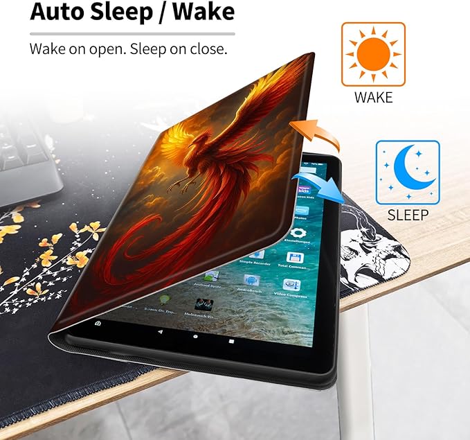 Case for iPad Pro 13 Inch Case M4 (2024 Model 7th Generation)PU Leather Folio Cover with Auto Sleep WakeMulti-Angle ViewinPhoenix Flame Bird