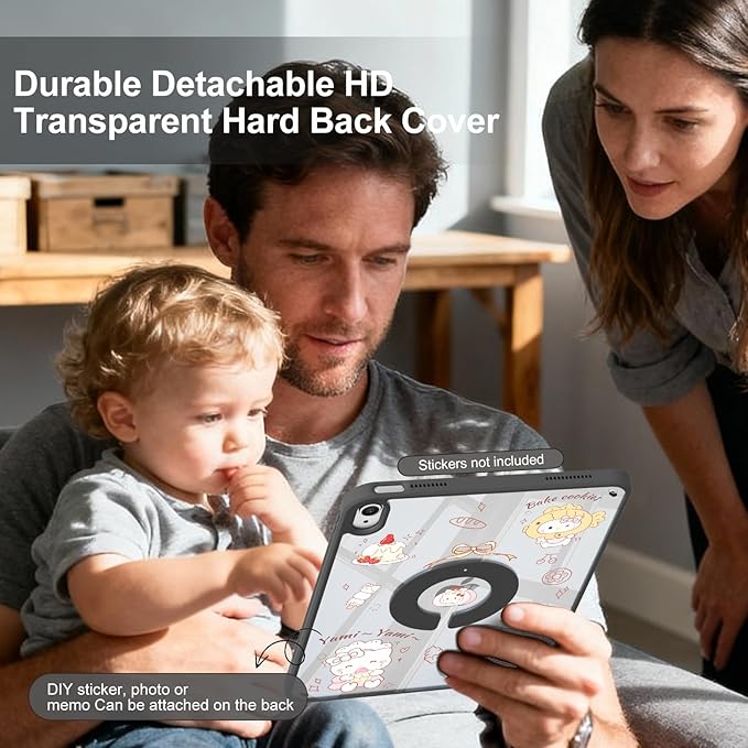 Case for iPad 11-Inch (A16) 11th Generation/ 10.9-Inch 10th Gen (2025/2022) with Pencil Holder Detachable Magnetic 360° Rotating Clear Protective Cover Portrait/Landscape Stand Black