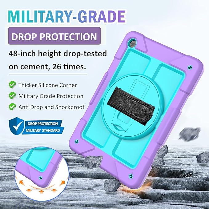 BMOUO for Samsung Galaxy Tab A9+/A9 Plus Case 11 2023 (SM-X210/X216/X218) Shockproof Galaxy Tab A9 Plus Case with Rotating Stand and Hand/Shoulder Strap Purple+Teal