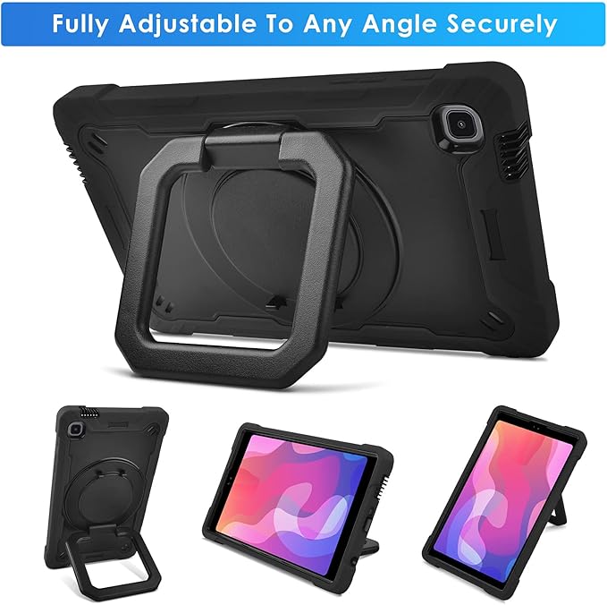 DETUOSI Case for Samsung Tab A7 Lite 8.7 inch 2021 Release SM-T220/T225/T227u Shockproof Protective Cover for Galaxy Tab A7 Lite 8.7 inch (360°Rotatable Stand &amp Shoulder Strap) Black