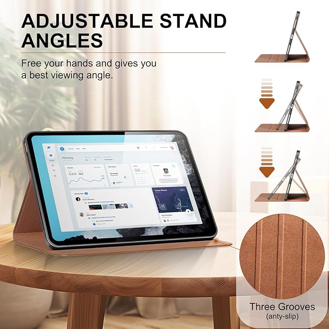 Genuine Leather Case for iPad 11th Gen 11 (2025/A16) &amp 10th Gen 10.9 (2022) | Slim Protective Cover with Adjustable Stand Auto Wake/Sleep Premium Leather | Brown