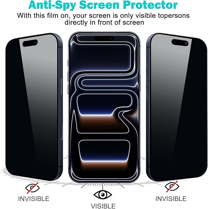 3+2Pack Privacy Screen Protector for iPhone 17 Air with Camera Lens Protector 9H+Tempered Full cover Glass Military Grade Shatterproof Anti Spy Auto Installation Frame