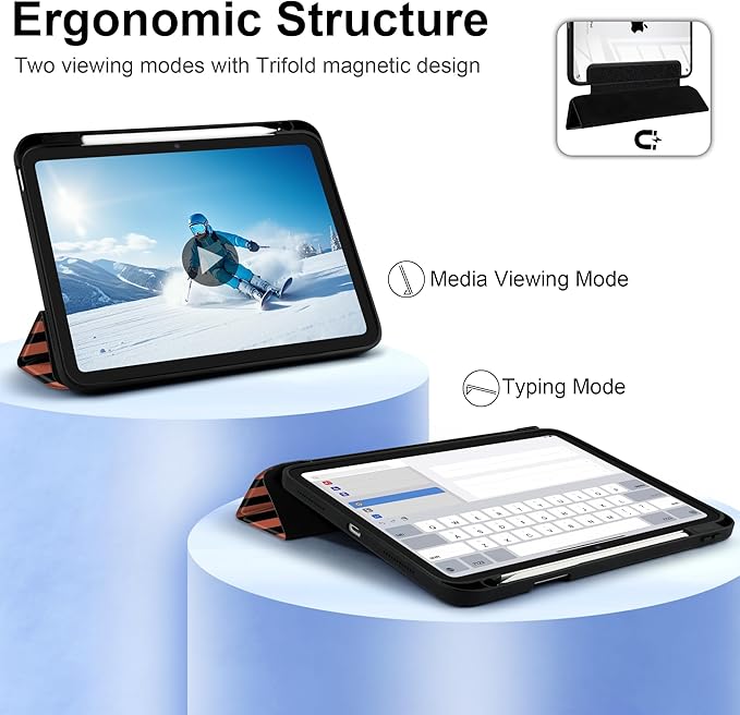 DONGKE Case for iPad (A16) 11th Generation 11 inch 2025 &amp iPad 10th Gen 10.9 inch 2022 [Built-in Pencil Holder] Clear Acrylic Back Trifold Stand Smart Cover Auto Sleep/Wake Orange Stripes