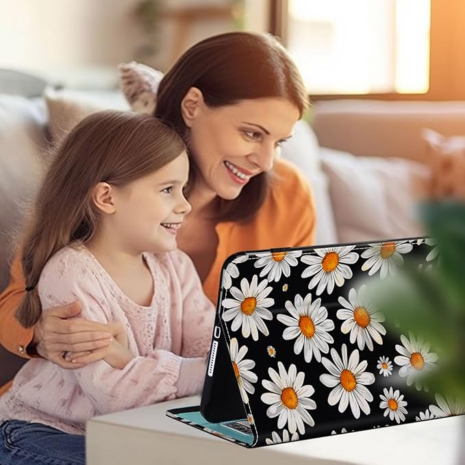 Case for iPad Air 13 inch (M3 2025 / M2 2024) / iPad Pro 12.9 inch (2022/2021/2020/2018)Wallet PU Leather Folio Cover Multi-Angle Stand with Auto Wake/SleepCute Daisy Flowers