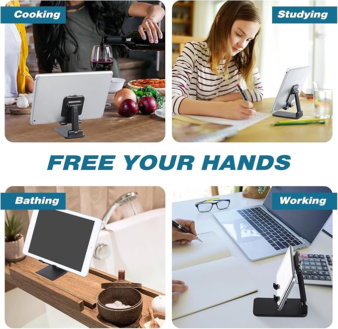 12 Pcs Cell Phone Stand for Desk Phone Holder Stand Foldable Angle Height Adjustable Portable Holder Tablet for Office Travel Photography (Black)