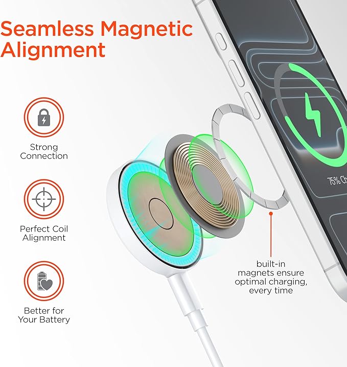 15W Magnetic Wireless Fast Charger with Qi2 - Portable 15W Snap-On Fast Charge MagSafe Wireless Charging Pad for iPhone Samsung Galaxy AirPods &amp More