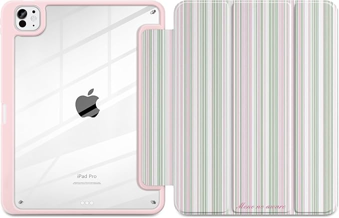 TWOLSKOO Case for iPad Pro 11-inch (M5 2025 / M4 2024) Clear Acrylic Back with TPU Bumper Pencil Holder Trifold Stand Auto Sleep/Wake Pastel Stripes