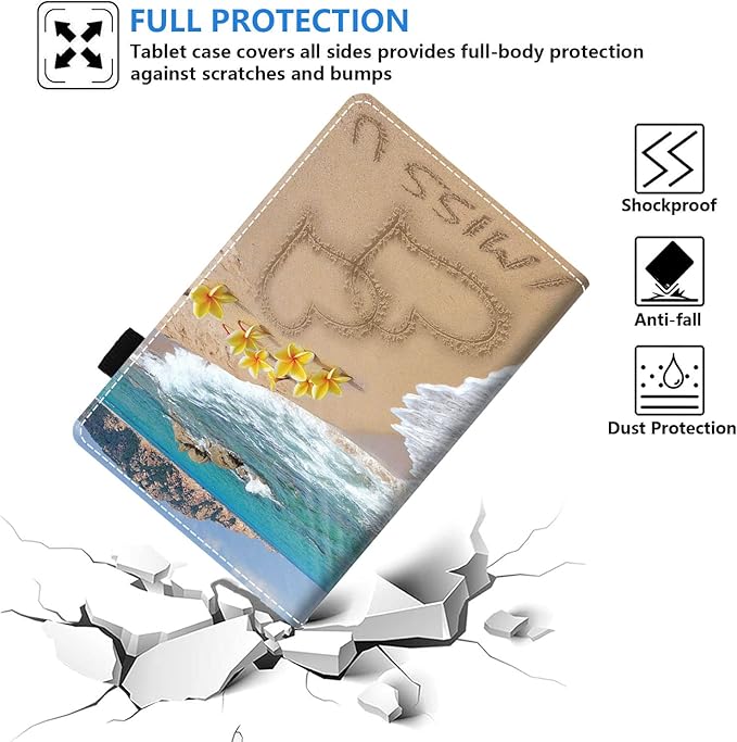 Case for All-New Kindle Fire HD 10/Fire HD 10 Plus Tablet 10.1 inch (11th Generation 2021 Released) - Romantic Beach Love Theme Design Slim PU Leather Cover with Auto Sleep Wake