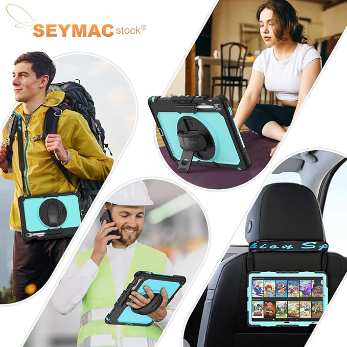SEYMAC stock Case for Samsung Galaxy Tab S10 FE+ Plus 5G Tablet Case 13.1'' Protective with Screen Protector Pen Holder 360 Rotate Stand Hand Strap Shoulder Strap SkyBlue1