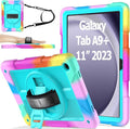 AVAWO Case for Samsung Galaxy Tab A9+ Plus 11 inch 2023 with 360° Swivel Handle Strap Cover with Lanyard Colorful Teal