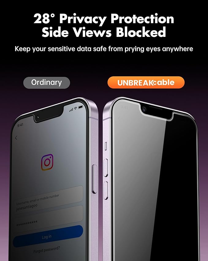 UNBREAKcable 4PCS Screen Protector for iPhone 14-2 Privacy Tempered Glass+2 Clear Glass Double Shatterproof [Easy Installation Frame] [9H Hardness] [Case Friendly] Anti-Scratch for iPhone 6.1 inch