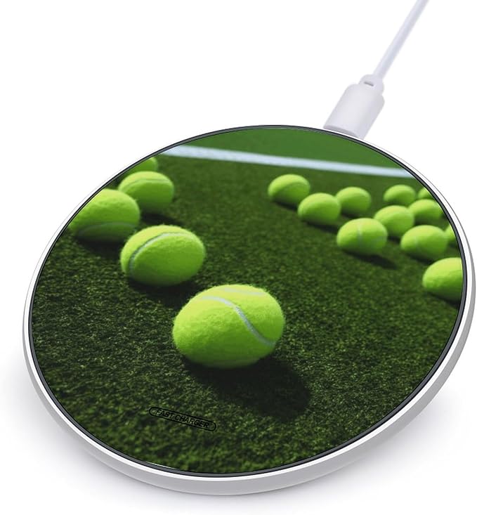 Tennis Balls on Tennis Grass Court Wireless Charger Fast Wireless Charging Pad with USB Cable 10W Anti-Slip Magnetic Wireless Charger Portable Slim Charger Puck Travel Charging Station